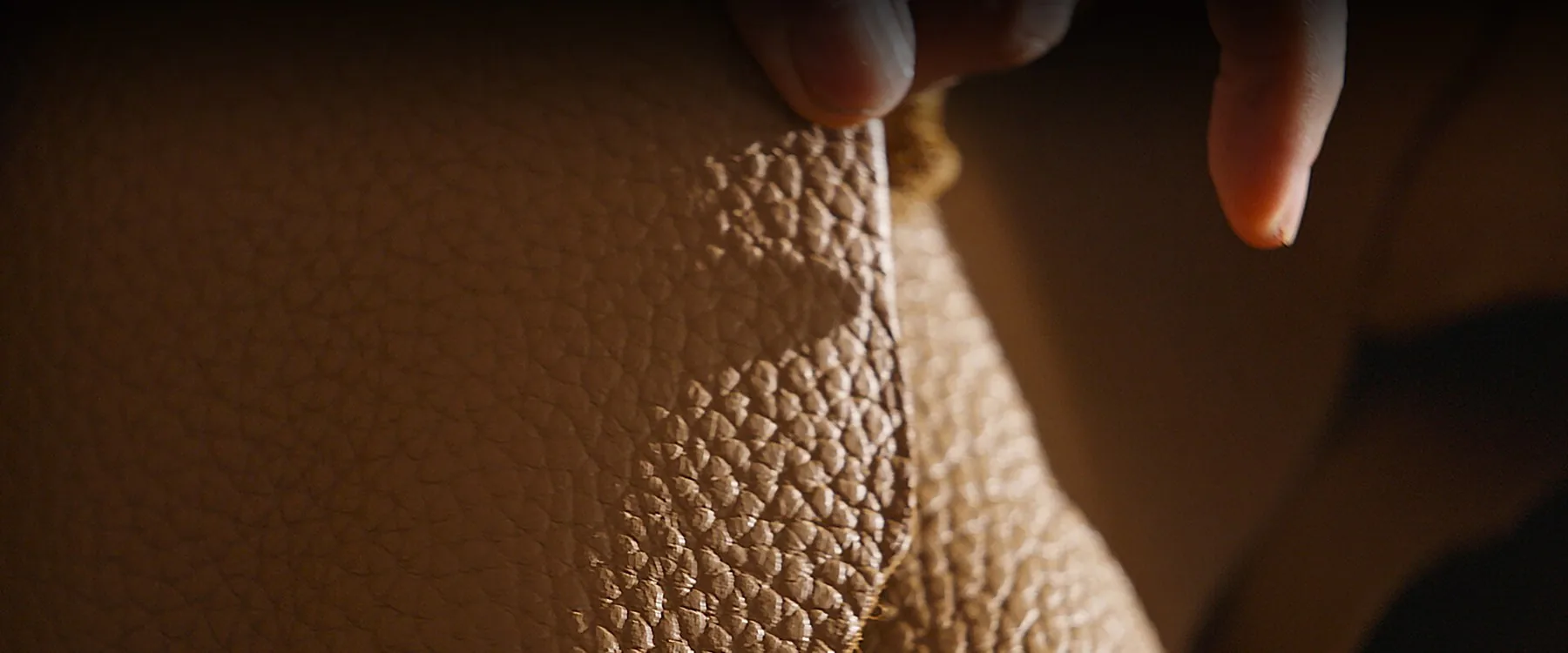 Contrôle du grain d'un cuir pleine fleur, geste d'atelier